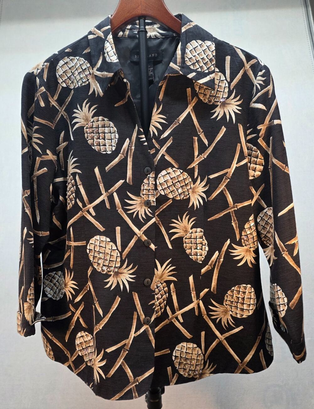 Vintage Silk Land Pure Silk CoastalGrandma Moody Tropical Sequin Crop Jkt (XL)